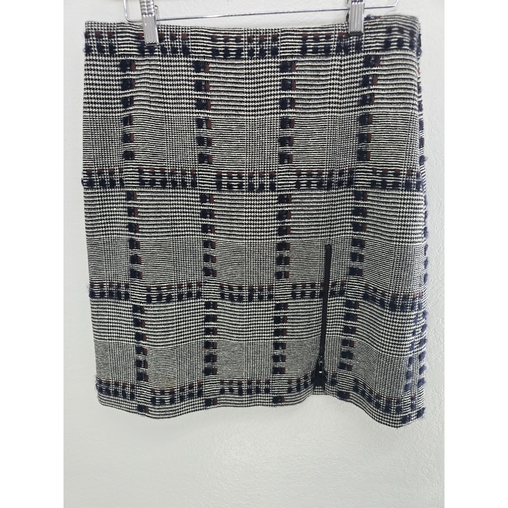 Worth New York Skirt 8 Wool Blend Pencil Black Houndstooth Career Preppy Zip